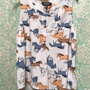 EUC Modcloth White Horse Sleeveless Top size Medium